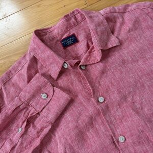 UNTUCKit Certan De May Button Up Shirt Mens Sz L Red 100% Linen Long Sleeve